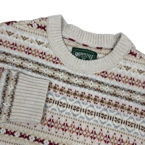 Vtg 90s American Eagle Fair Isle Sweater Womens Lg Cream Knit Pullover Crewneck